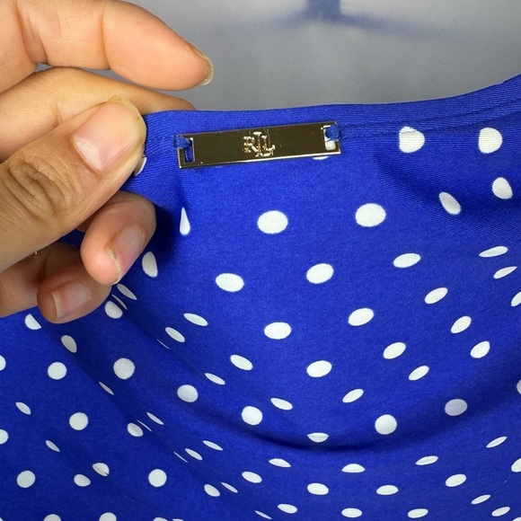 Lauren Ralph Lauren Blue Polka Dot Halter Neck One Piece Swimsuit Size 14 - Picture 4 of 7